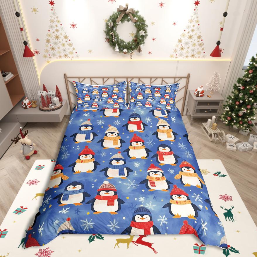 Comforter Homewish Cartoon Animal Penguin Kawaii Wildlife For Kids Bedding Setlove Heart Print Decor