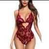 European & American Sexy Plus Size Lace Suspender Lingerie - Deep V See-through One-piece
