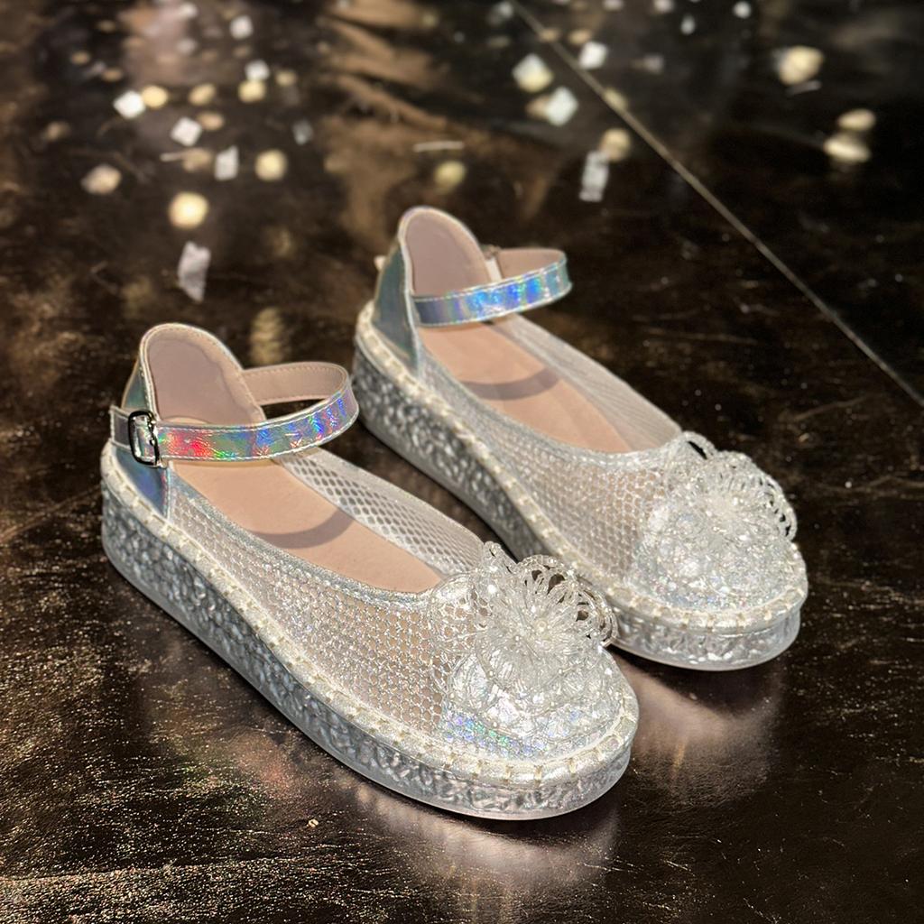 Fashion Women's Floral Embroidery Slip On Shoes Comfortable Hollow Out Mesh Shallow Shoes Mid Top Platform Walking Shoes