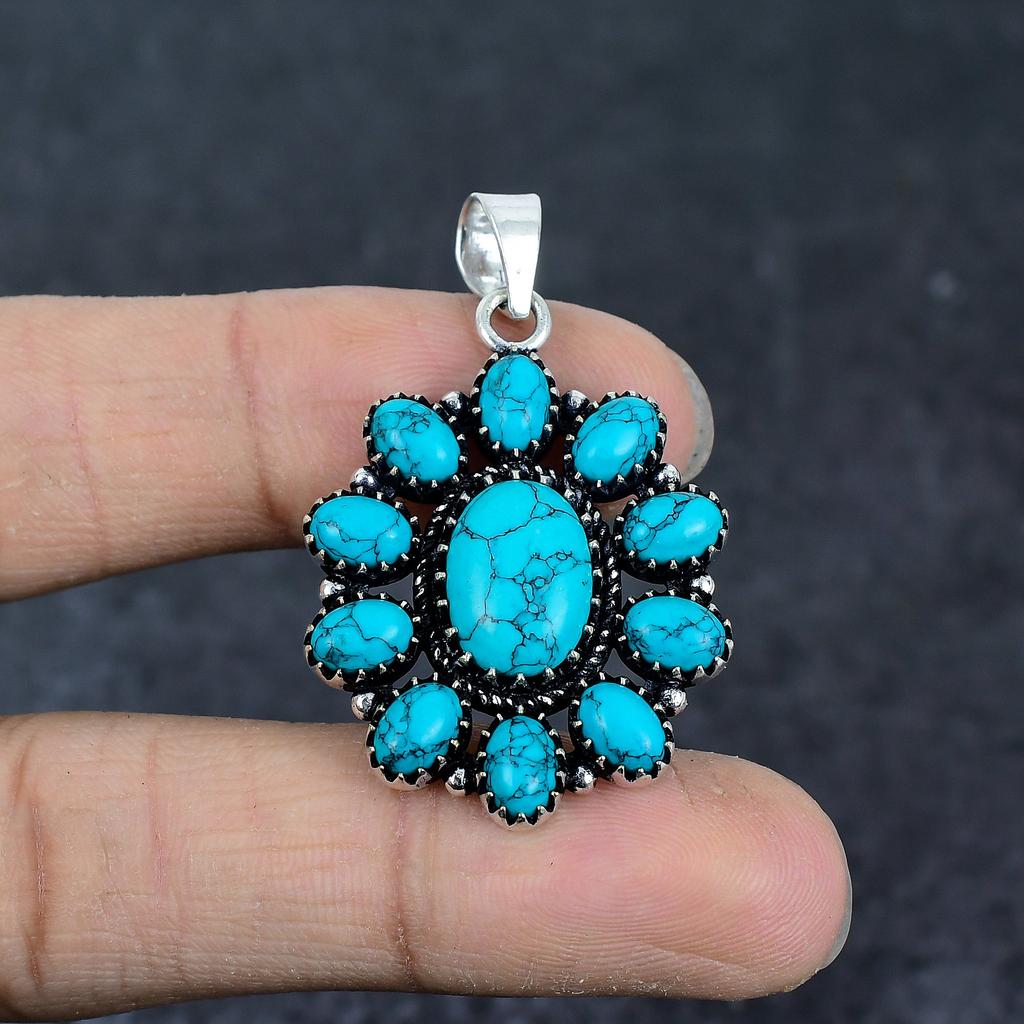 Natural Santa Rosa Turquoise 925 Sterling Silver Jewelry Pendant 1.81" Y6j93