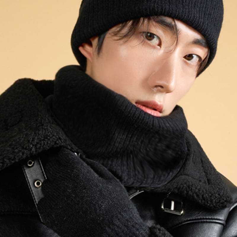 

KOLEAT [Setup ver.] Real Knit Man Beanie Gloves Scarf Set [5 Colors] Khaki