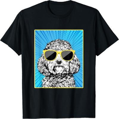 Cockapoo Portrait Pop Art Doodle Dog with Sunglasses T-Shirt for Men Women Kids