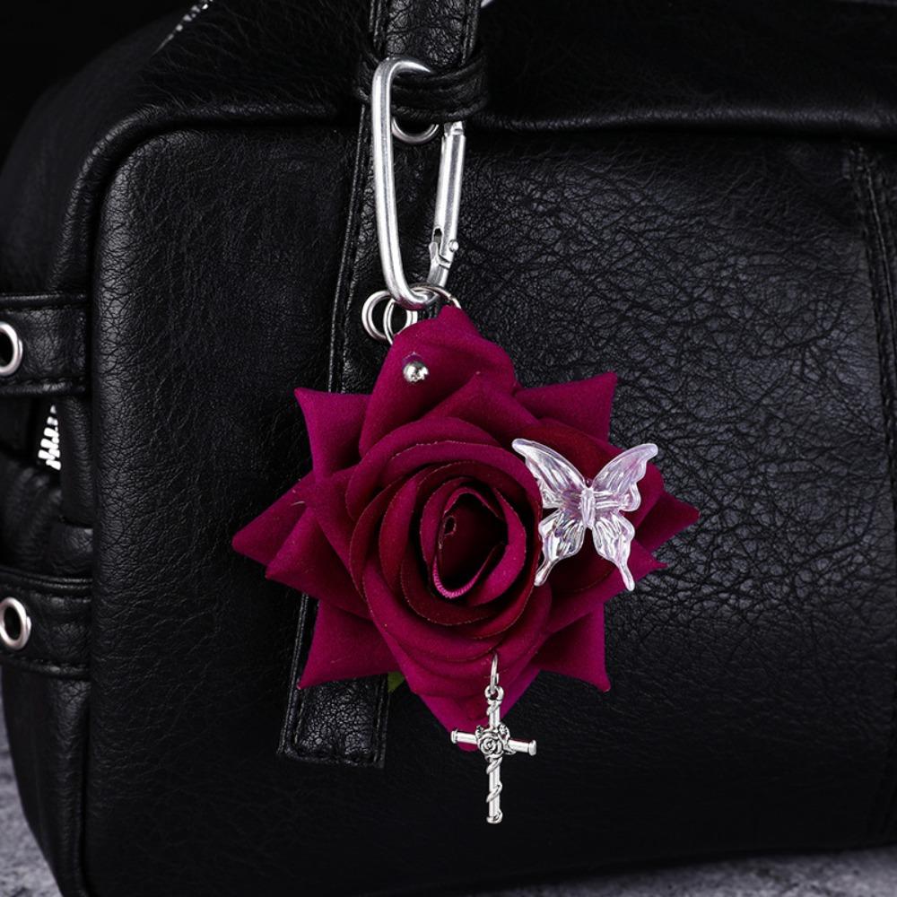 

Simulation Flower Rose Keychain Handmade Drilling and Puncture Backpack Decoration Flower Bag Pendant Colorful