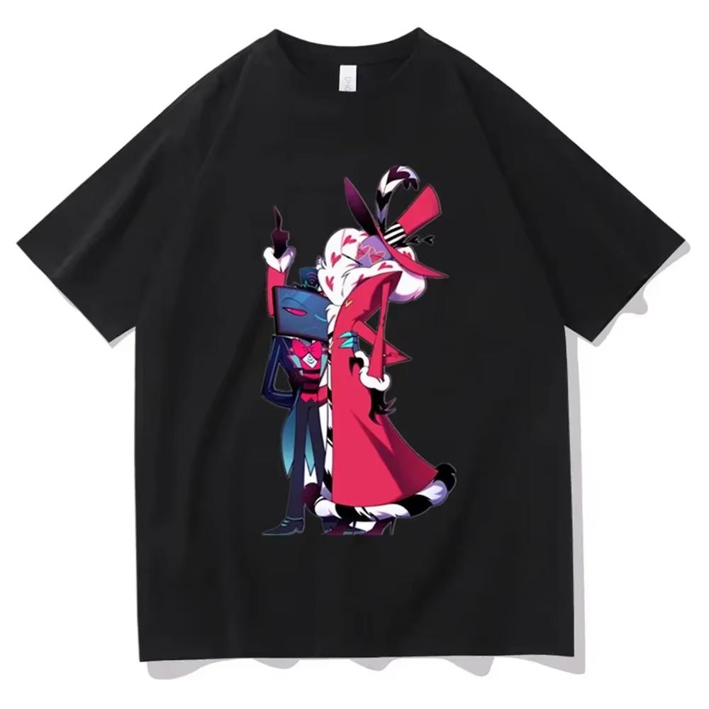 

Футболка с принтом Аластора из Hazbin Hotel, летняя женская футболка Y2k с круглым вырезом и коротким рукавом, высококачественная нейтральная футболка, одежда 4XL