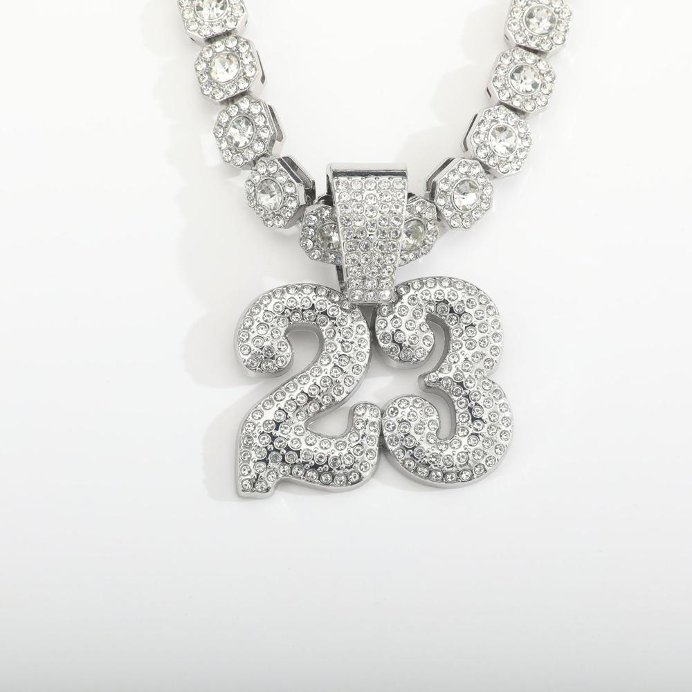 Fashion Men Hip Hop Number 23 Pendant Necklace With 13mm Crystal Miami Cuban Chain HipHop Iced Out Bling Necklaces Charm Jewelry