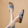 2025 Foreign Trade Slippers Women Wear Denim Cross-double Buckle Beach Sandals and Boken Soft Slippers