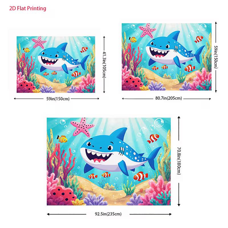 2D Baby Shark Photo Backdrop Underwater World Coral Reef Fish Starfish Background for Studio