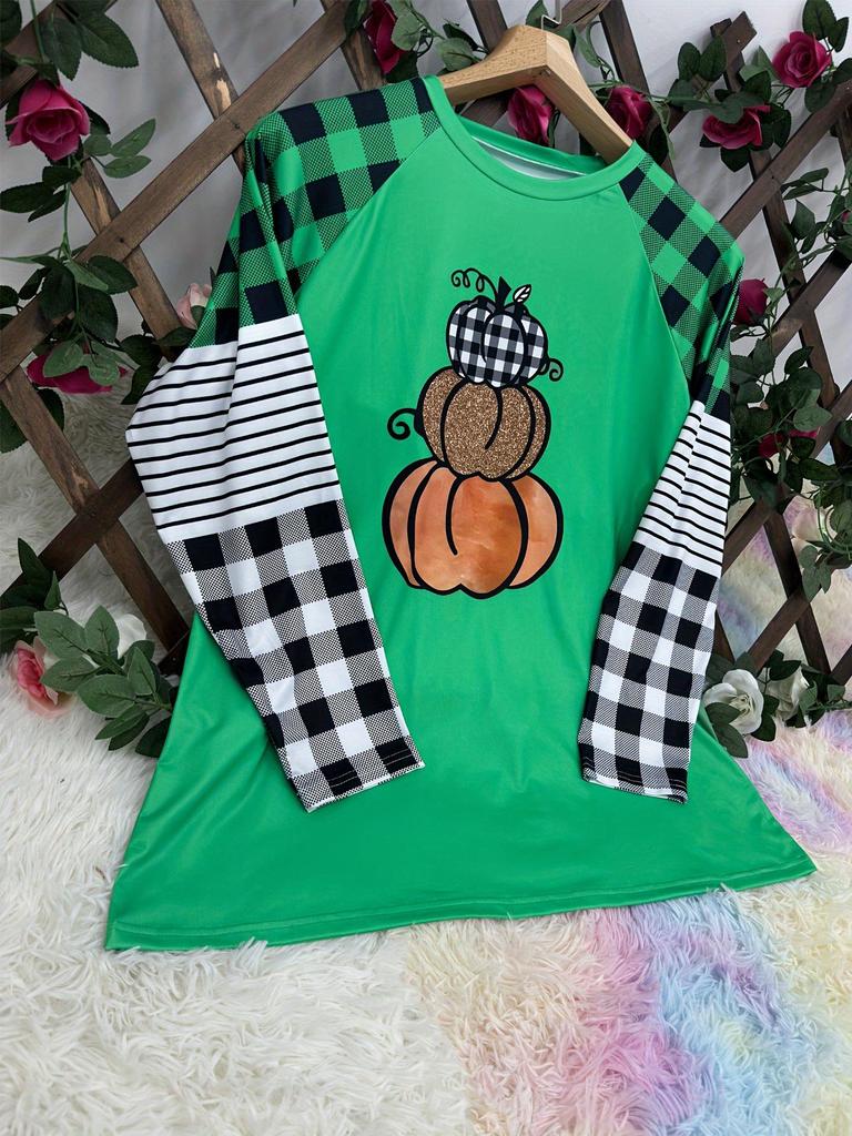 Plus Size Women's Halloween Pumpkin Long Sleeve T-Shirt for Autumn/Winter
