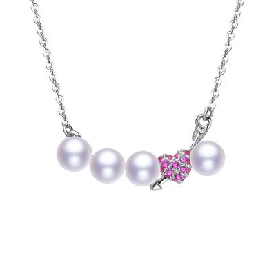 [MiNG HUANG] Freshwater Pearl Necklace SV925 4-5mm Meihuang Jewelware Women's Genuine Pearl Wedding Party Silver Heart