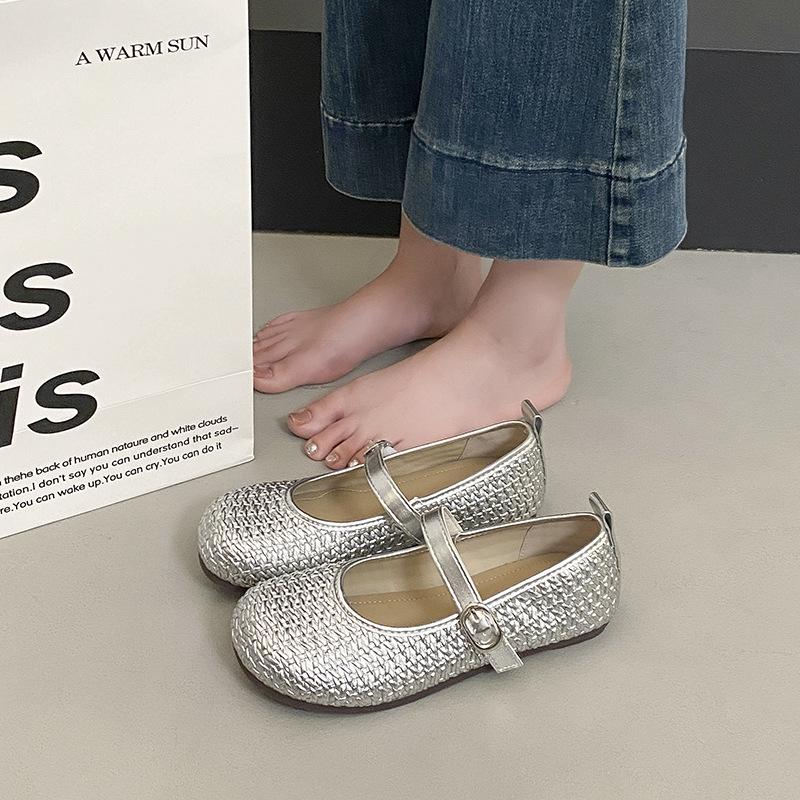 One word with super soft Mary Jane shoes women's 2025 new summer woven breathable shallow mouth single shoes ballet style flats