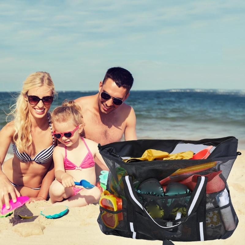 Large Mesh Beach Bag, XL Toy Tote Bag,Pool Picnic-Bag with Pockets Straps Gifts