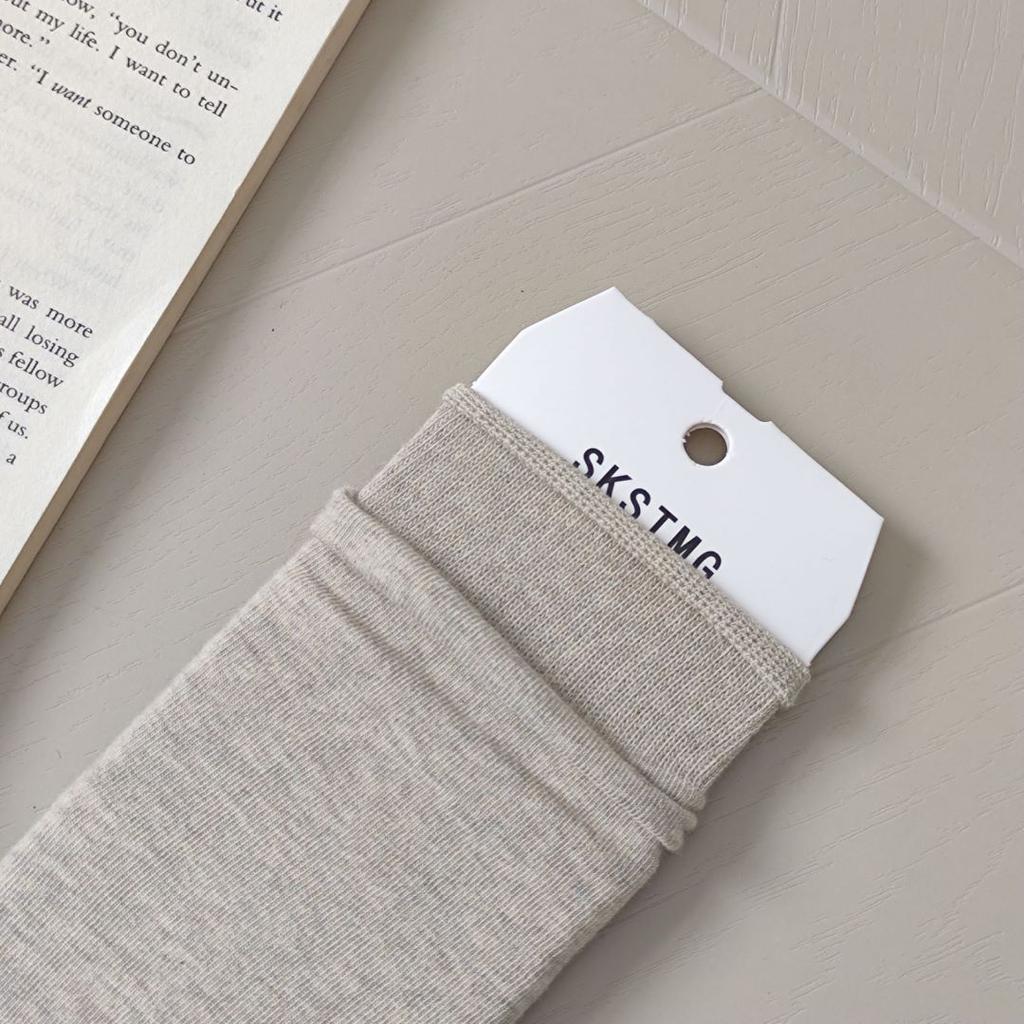 Solid Color Straight Plate Crimped Cotton Socks College Style New Product Medium Tube Socks Quality Stacking Socks