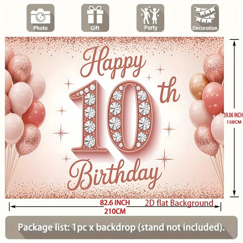 1pc Christmas & Birthday 10th Glitter Balloon Party Banner Polyester