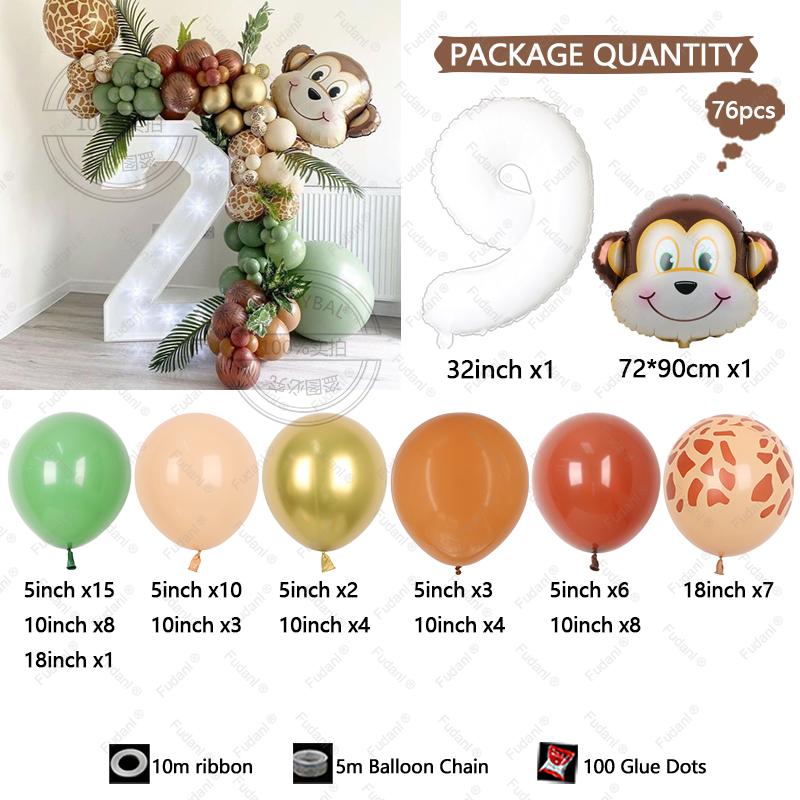 76PCS Jungle Animal Monkey Themed Balloon Arch Set Boy Girl Birthday Party Decorations Supplies Baby Shower Kid Toy Gift 2026