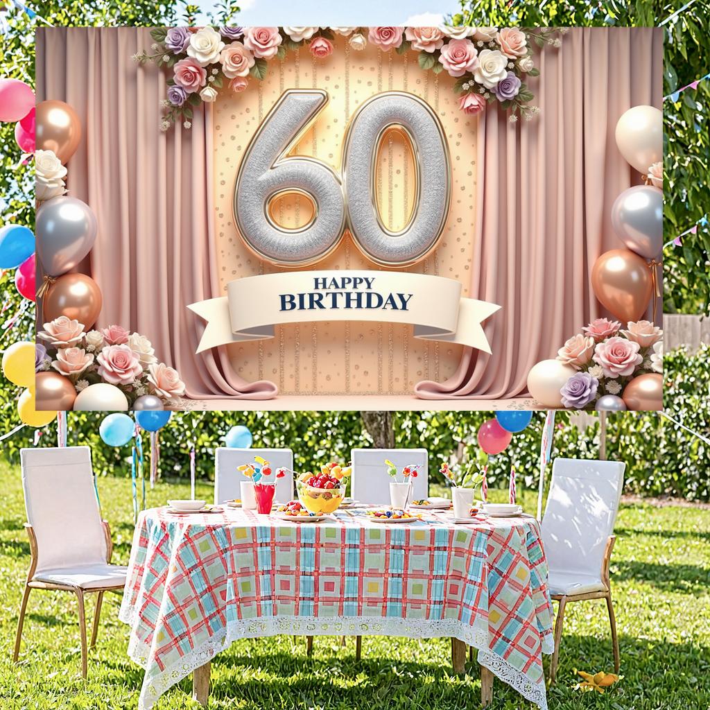 Birthday Celebration Banner 60th Birthday Theme Happy 60th Birthday Banner Glitter Embellished For Home Gathering Photo Shoot