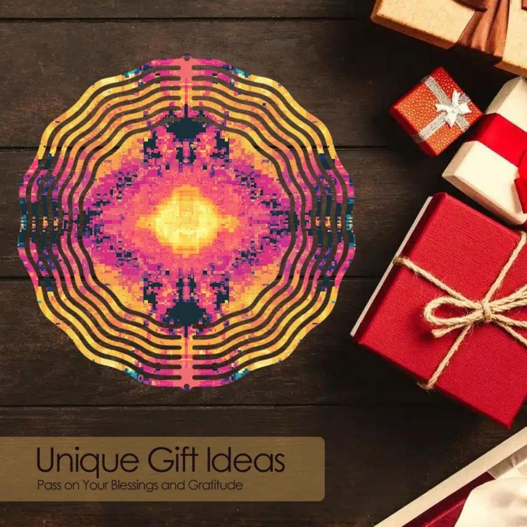 Vintage-Infinite Rotation Windmill – Pixel Mosaic Openwork Design with Neon Accents, Wind-Powered Outdoor Hanging Decor for Patio, Garden & Yard