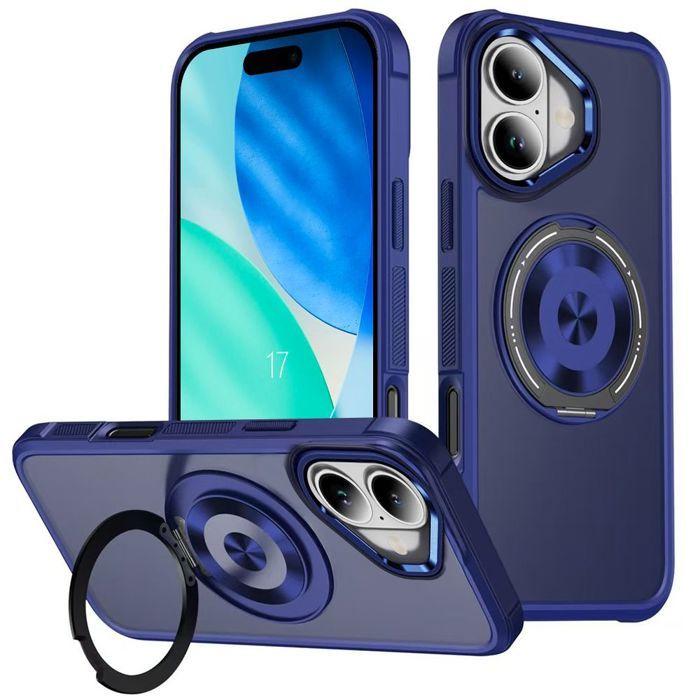 Coque de Protection - BOOLING - pour iPhone 17 - Hybride PC Silicone avec Cercle Magnétique Rotatif - Bleu
