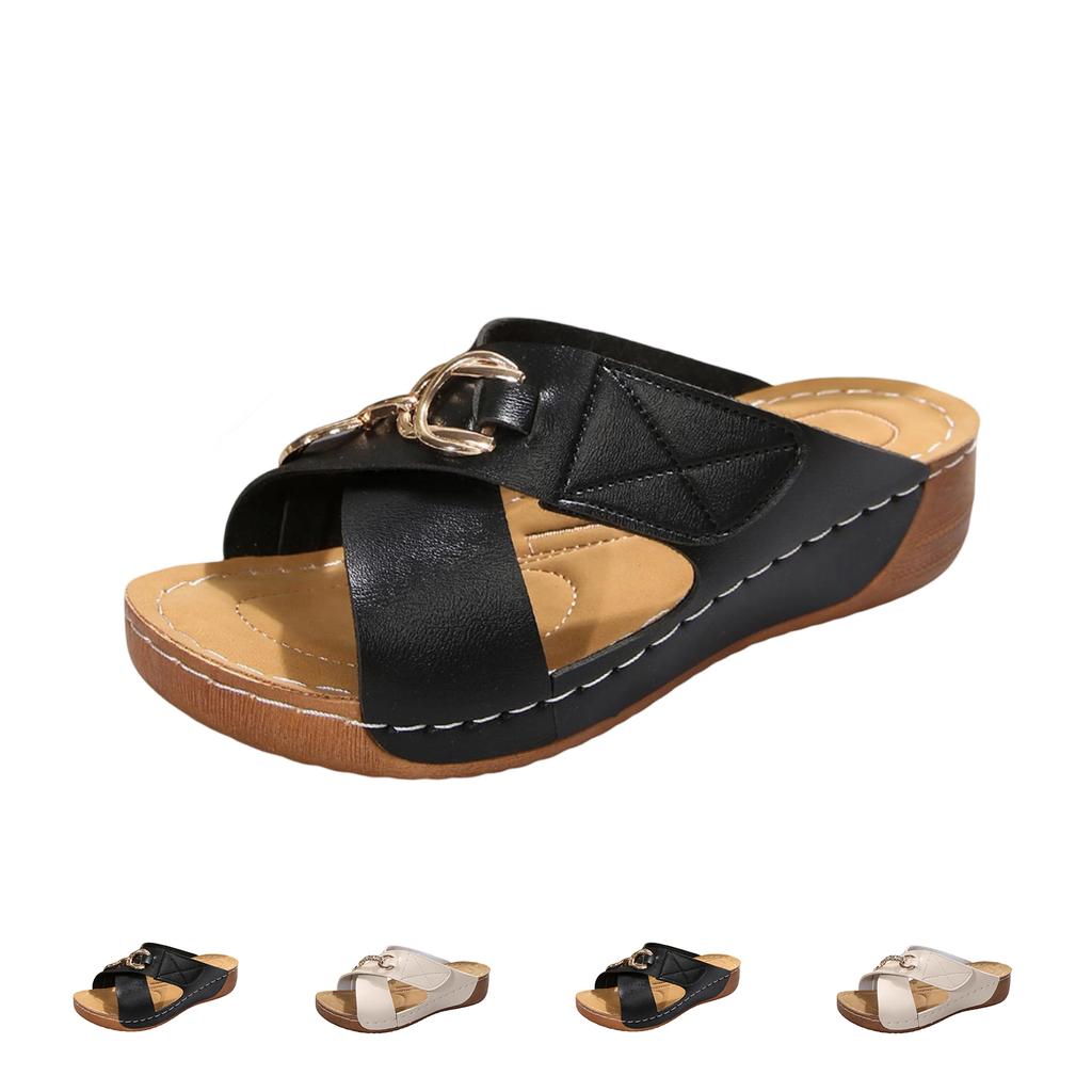 Women's Open Toe Slide Sandals Casual Slip On Buckle Strap Comfortable Footbed Lightweight Wedge Sole Summer Footwear