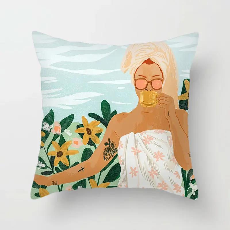 

45X45CM Моранди Абстрактное Растение Подушка Персиковая Кожа Наволочка Диван Офис Сиденье Чехол Для Подушки Талии Украшения Дома 40x40cm