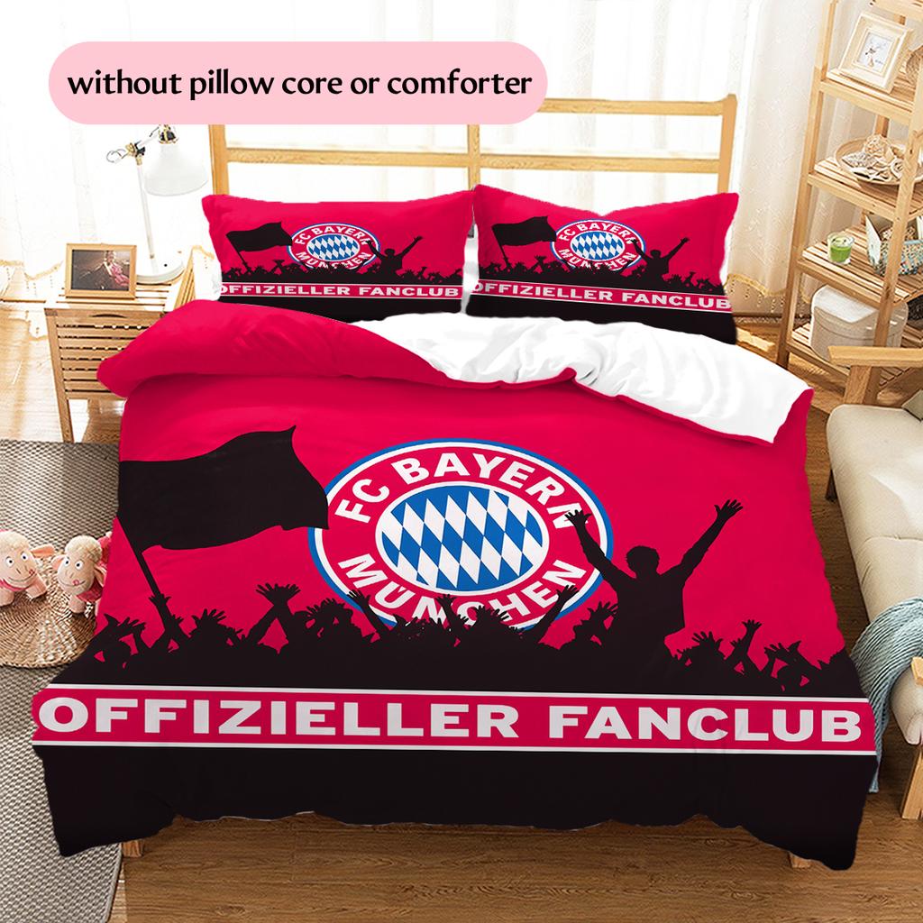 FC Bayern München Team Logo Muster Bettwäsche Heimdekoration Geburtstagsgeschenk (1 Bettbezug + 2 Kissenbezüge, ohne Füllung)
