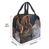 Cute Cartoon Two Little White Rabbits Insulated Lunch Bag for Women Children Leakproof Food Boxes Thermal Lunch Box Tote