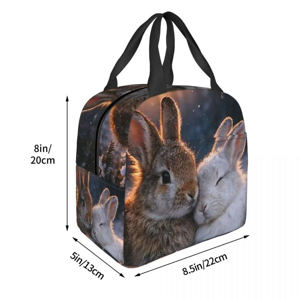 Cute Cartoon Two Little White Rabbits Insulated Lunch Bag for Women Children Leakproof Food Boxes Thermal Lunch Box Tote
