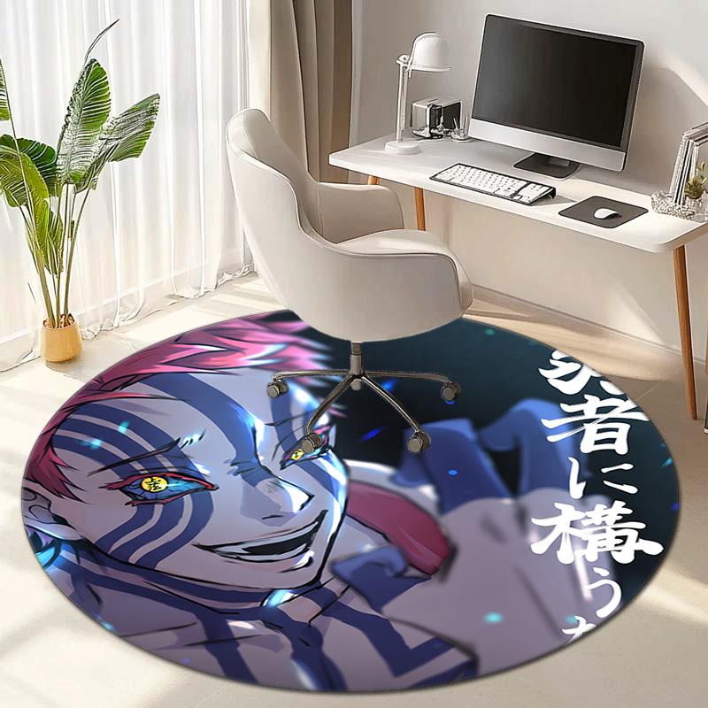 Classic Japanese-style Cartoon Demon Slayer Round Rug, Home Soft Decorative Anti-slip Yoga Mat and Chair Mat, Outdoor Floor Mat Carpet K10