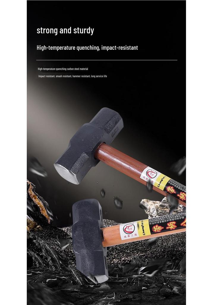 1.2m Wooden Handle Octagonal Demolition Sledgehammer - Heavy Duty Construction Site Tool