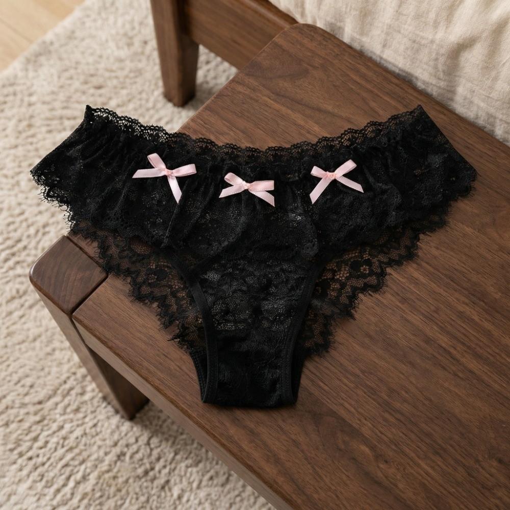 Low Waist Bowknot Lace Panties Japanese Style Mini Bow Underpants Breathable Thong for Women Lady
