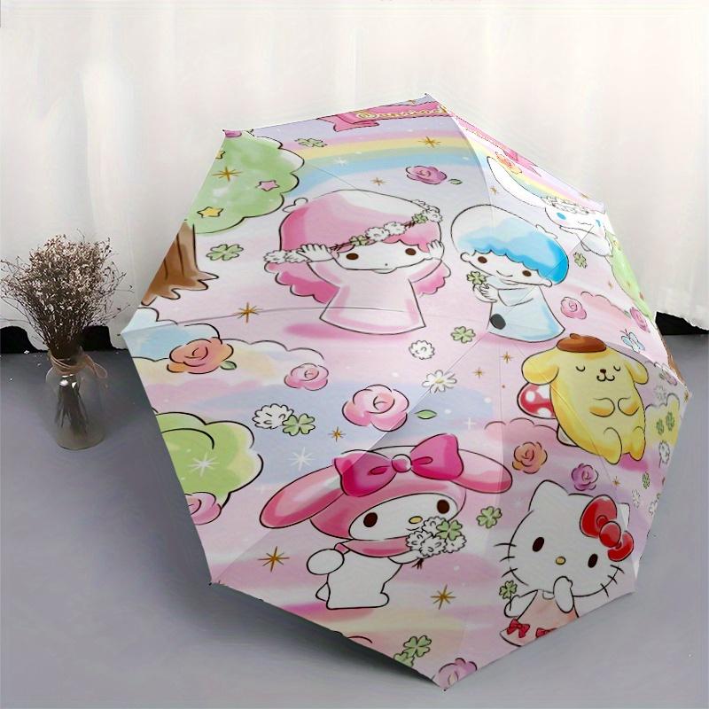 Little Twin Stars & Friends Automatic Opening and Closing Cartoon Umbrella, Lightweight 3-Fold, With Cute Cartoon Characters, Suitable for Home, Outdo