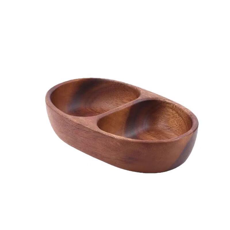 Walnut Wood Boat-Shaped Double Compartment Serving Dish