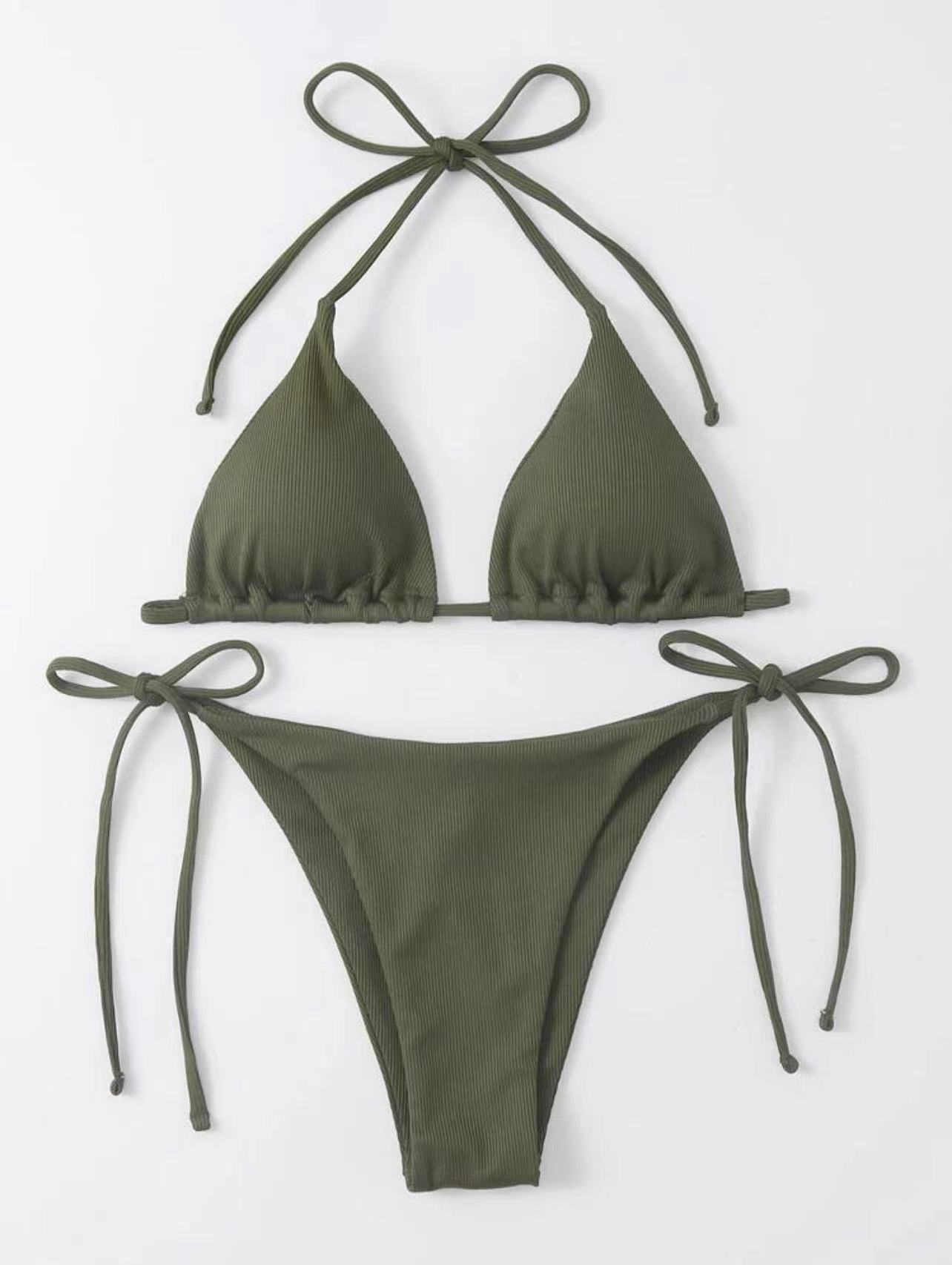 New simple three-point bikini split swimsuit women s beach hot spring swimsuit S армия зеленый