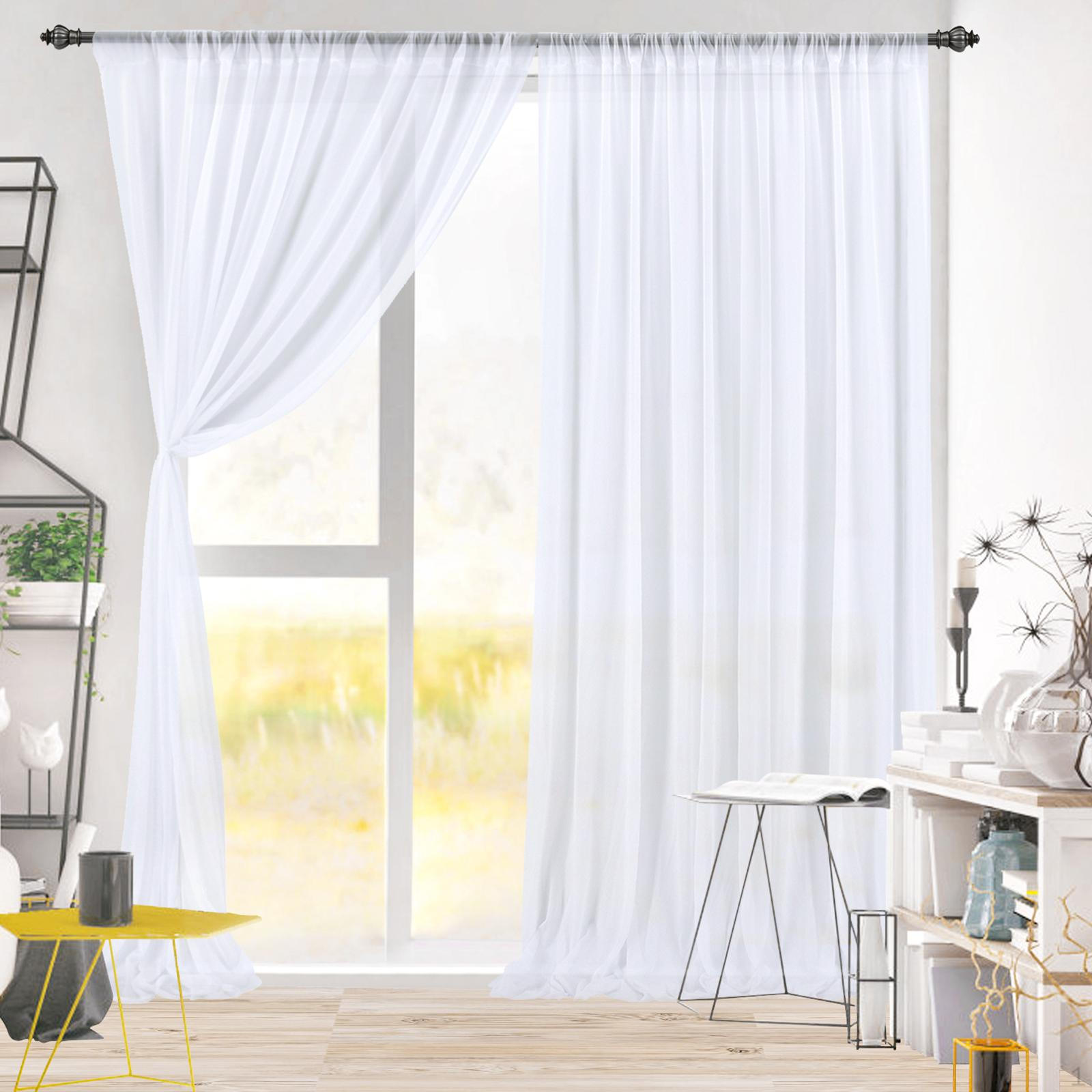 White Backdrop Curtain with Rod Pockets,Wrinkle Chiffon Fabric Drape for Window Wedding Baby Shower