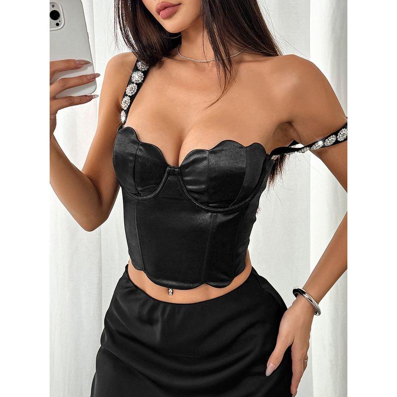 Outfitgirl Niche Design Flower Chest Wrap Diamond Decorations Short Chest Wrap Fishbone Sexy Look Fairer Slimming Vest