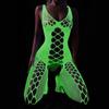 Tuta intera luminosa Body erotico luminoso Bodystockings traforato Lingerie sexy Body in rete Mujer Trasparente Costumi sessuali