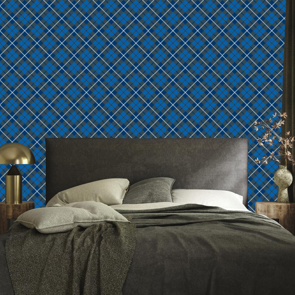 Blue and navy checkered wallpaper for living room and bedroom 50x1000