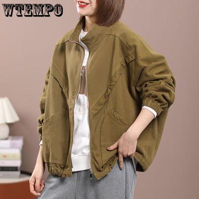 Pure Cotton Jacket Female Spring Korean Version Loose Thin Large Size Casual All-match Stand-up Collar Windbreaker Jacket Female