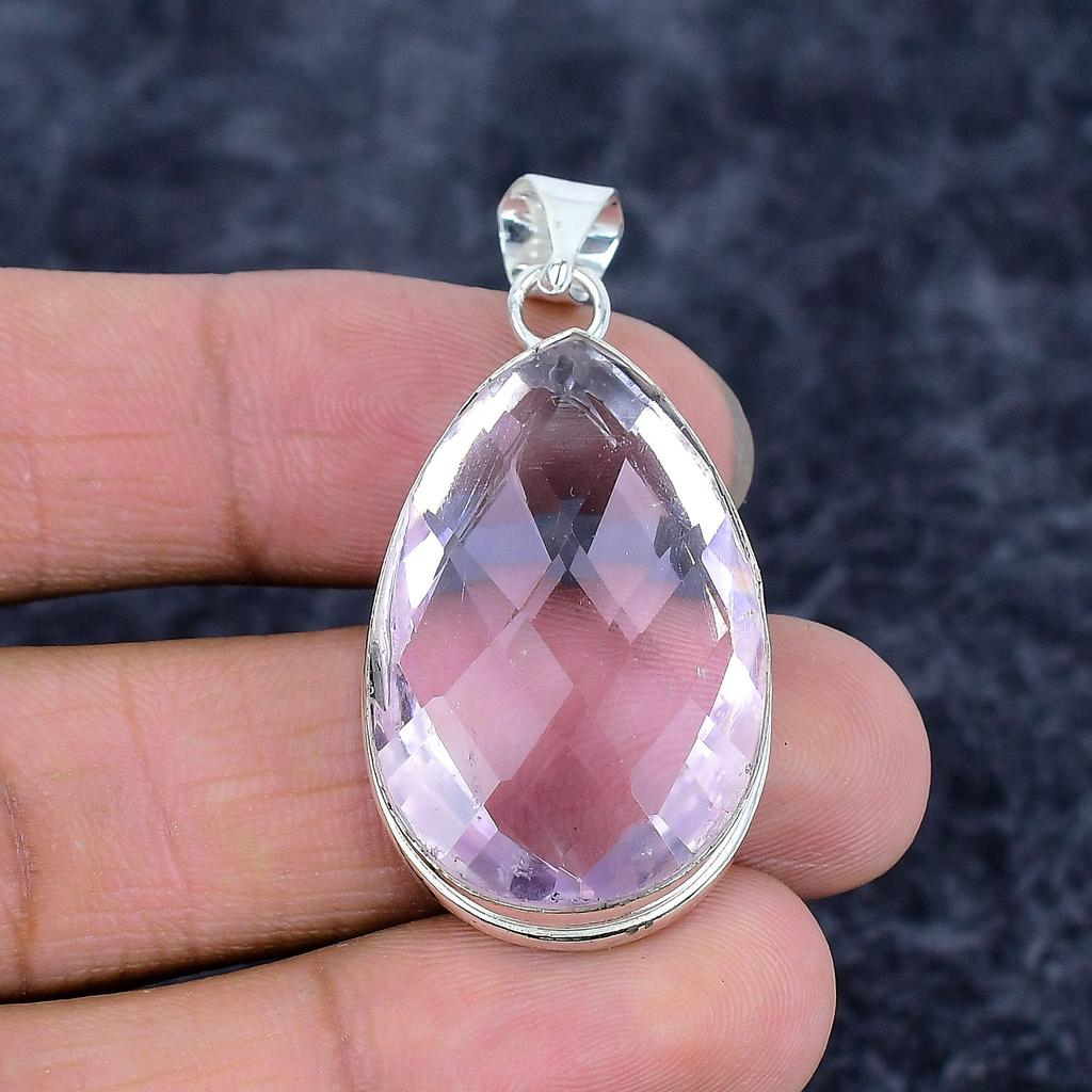 Pink Kunzite Gemstone Handmade 925 Sterling Silver Jewelry Pendant 1.97" M-3259