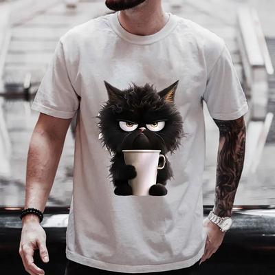 Black Cat Love Coffee T Shirt Men Csaual Streetwear Unisex Clothing Short Sleeve Tees Cat Lovers Shirts Tops Fashion Tee Clothes