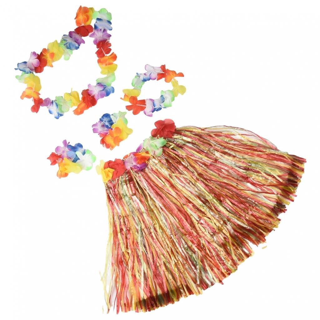 Kids Hawaiian Grass Lei Skirt Flower Wristband Garland Fancy-Costume Suit New