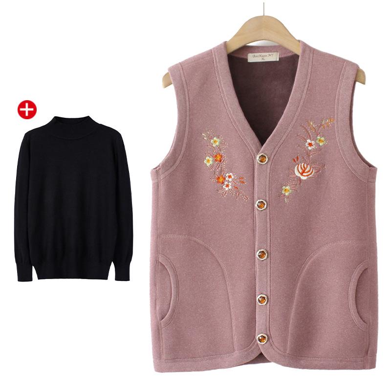 Women's Warm Fleece-Lined Cardigan Vest for Autumn and Winter - Ideal for Middle-Aged and Elderly