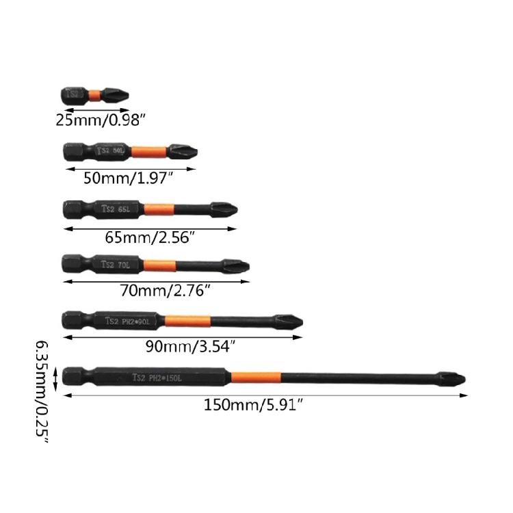 6Pcs Magnetic Screwdriver Bit Set Cross Antislip 1/4inch Power Driver Bit