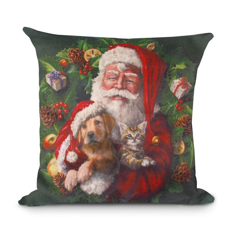 Luxurious 18'' Xmas Cotton Pillow Case Linen Cushion Cover For Merry Christmas Home Decoration