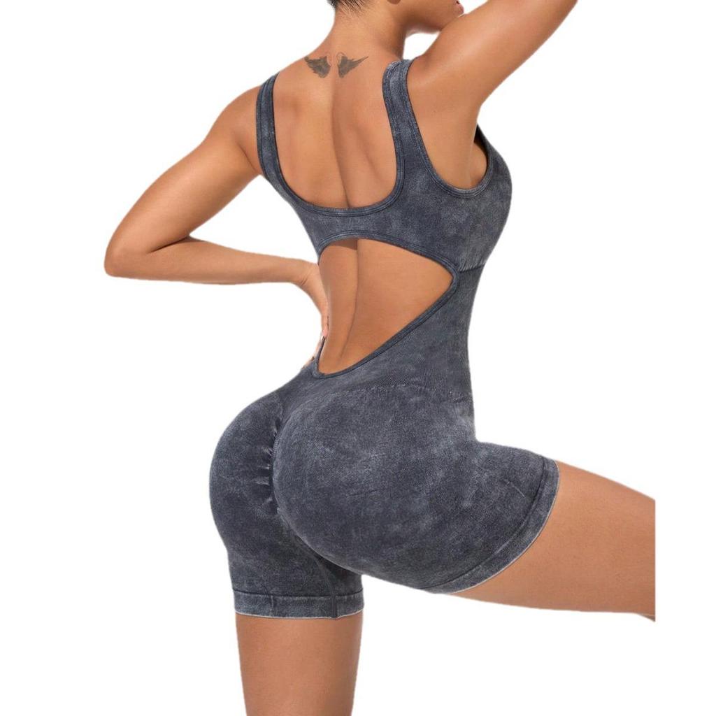 Matte Solid Color V-Waist Seamless Bodysuit Fitness Jumpsuit for Women