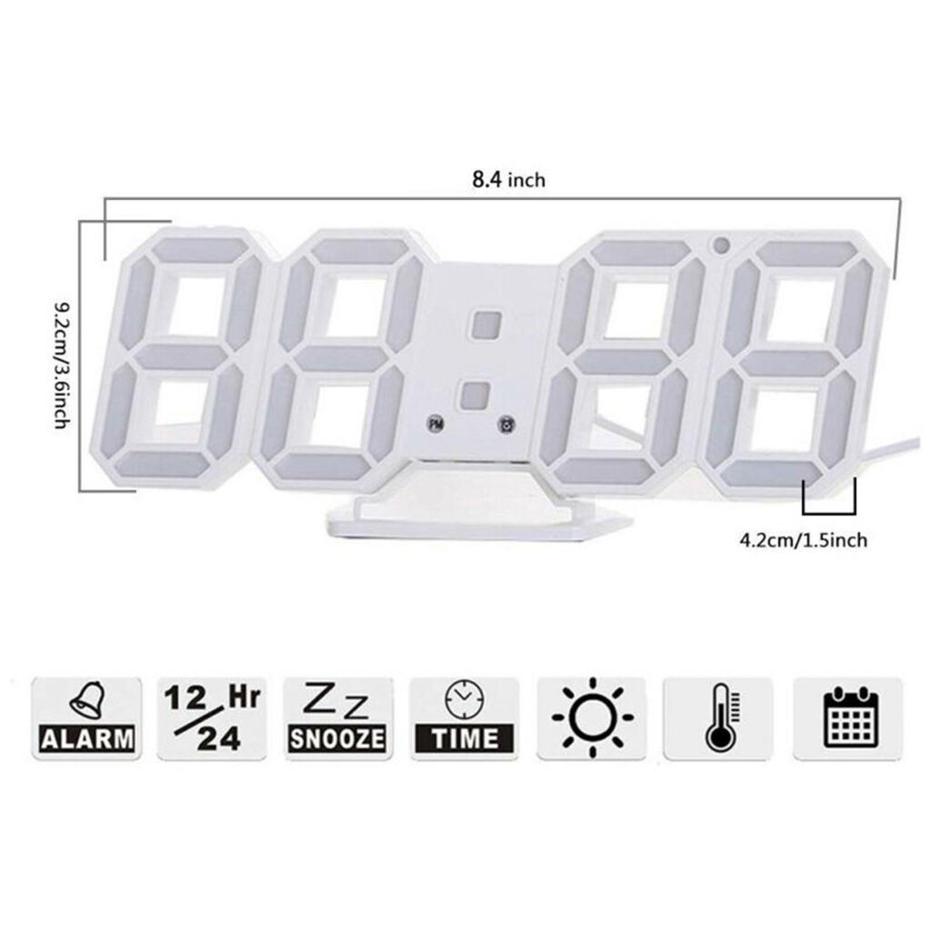3D Modern Digital LED Wall Clock 24/12 Hour Display Timer Alarm Home USB