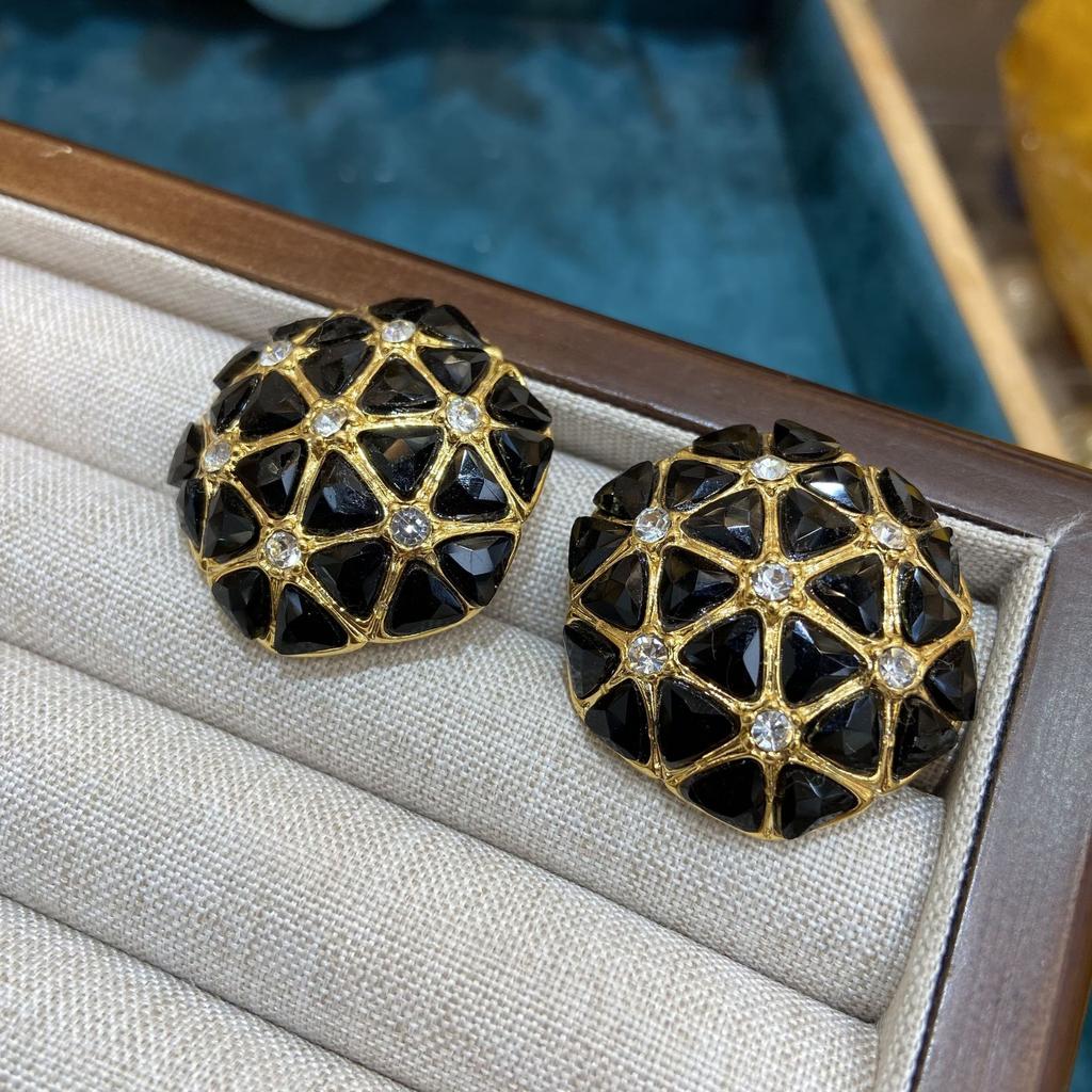 Medieval Vintage Earrings Court Vintage Light Luxury Gemstone Geometric Hexagonal Stud Earrings