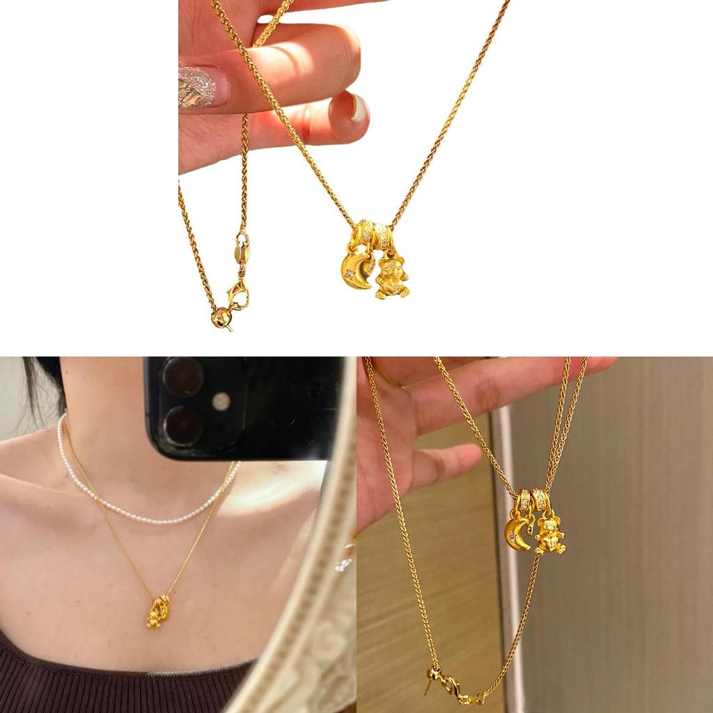 Simple Zircon Moon Bear Pendant Necklace For Girls Fashion Accessory Jewelry