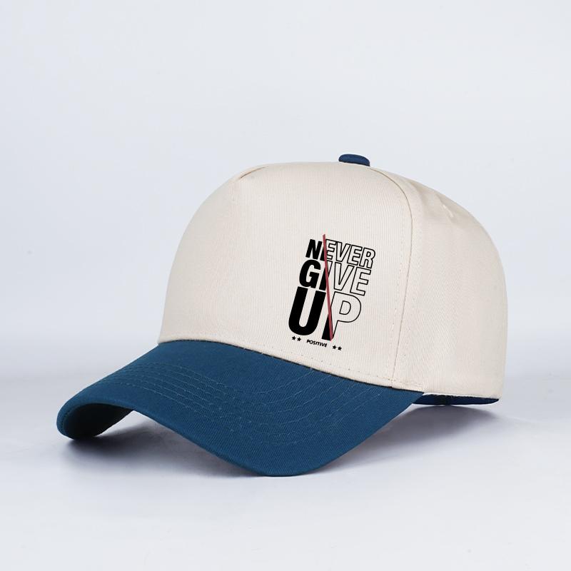 

Never Give Up Print Two Tone Baseball Cap Adjustable Unisex Cotton Motivational Sun Hat темно-синий