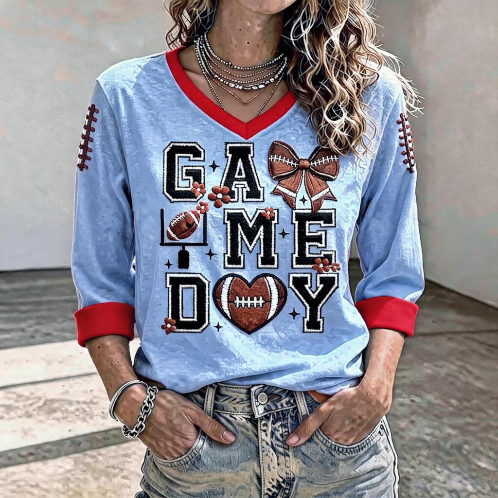 Women's Football Fan Shirt Three-Quarter Sleeve for Day Cheering and Support at the Stadium