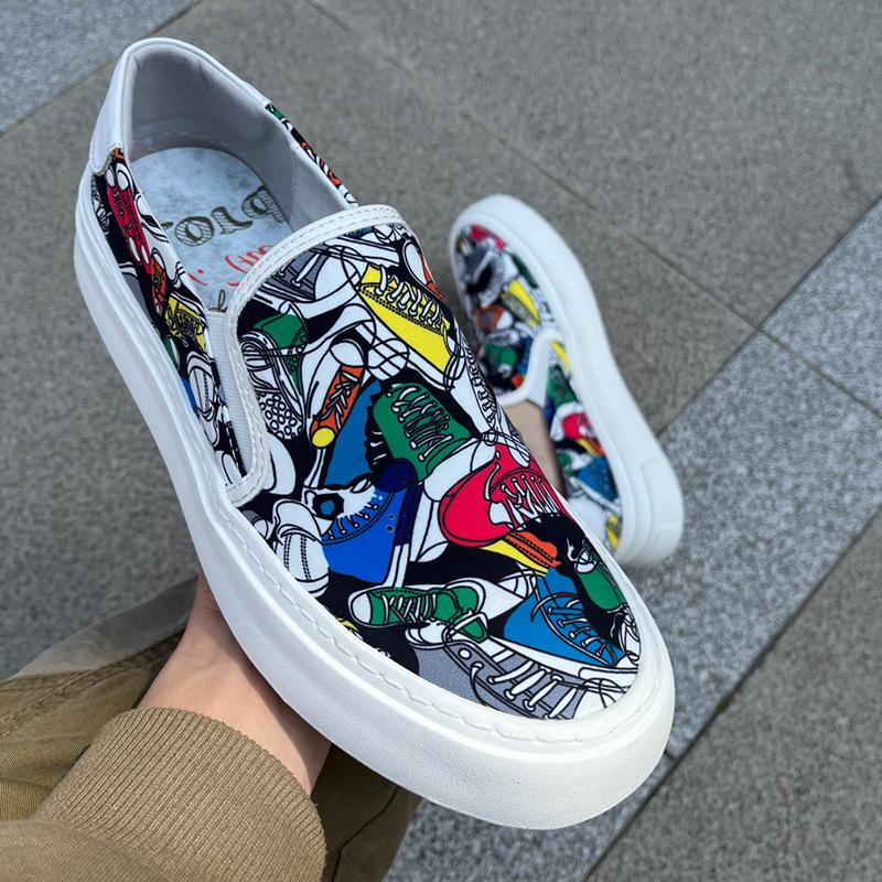 

Летняя мода Новые мужские очаровательные парусиновые туфли с граффити Мужские дышащие повседневные лоферы для ходьбы Кроссовки Балетки 38